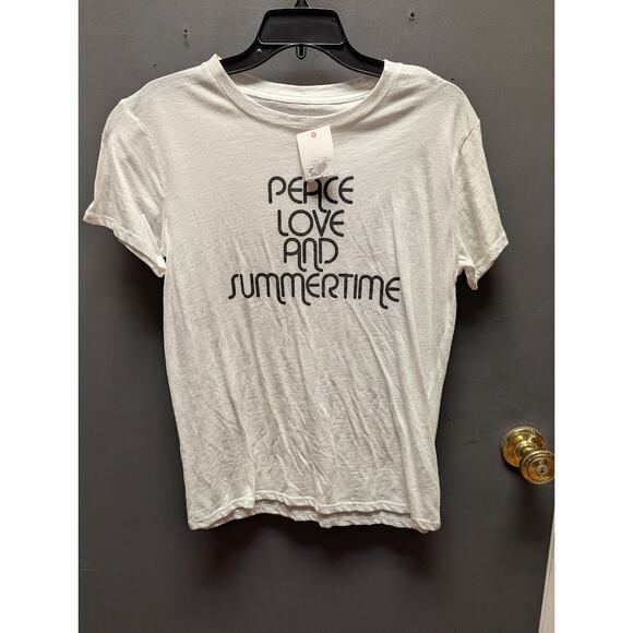 Billabong graphic white black Tshirt Medium short sleeve PEACE LOVE SUMMERTIME - Picture 1 of 5